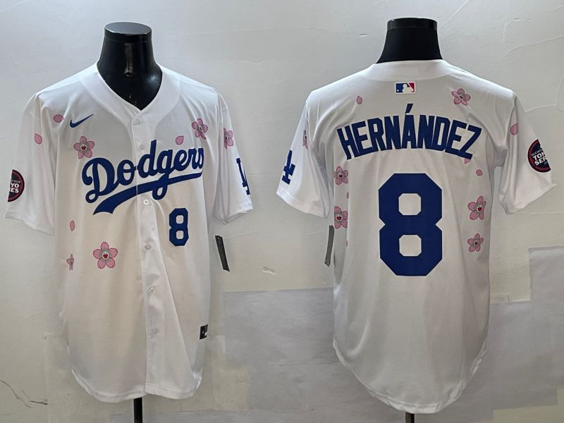 Men Los Angeles Dodgers 8 Hernandez White Sakura Edition 2025 Nike MLB Jersey style 7